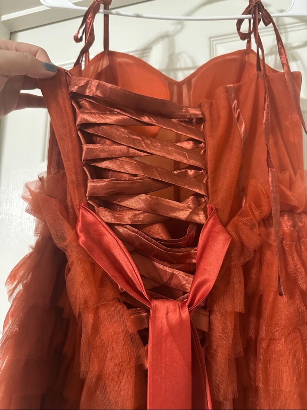 Rust Red Ruffled Tulle Gown - Picture 5 of 8